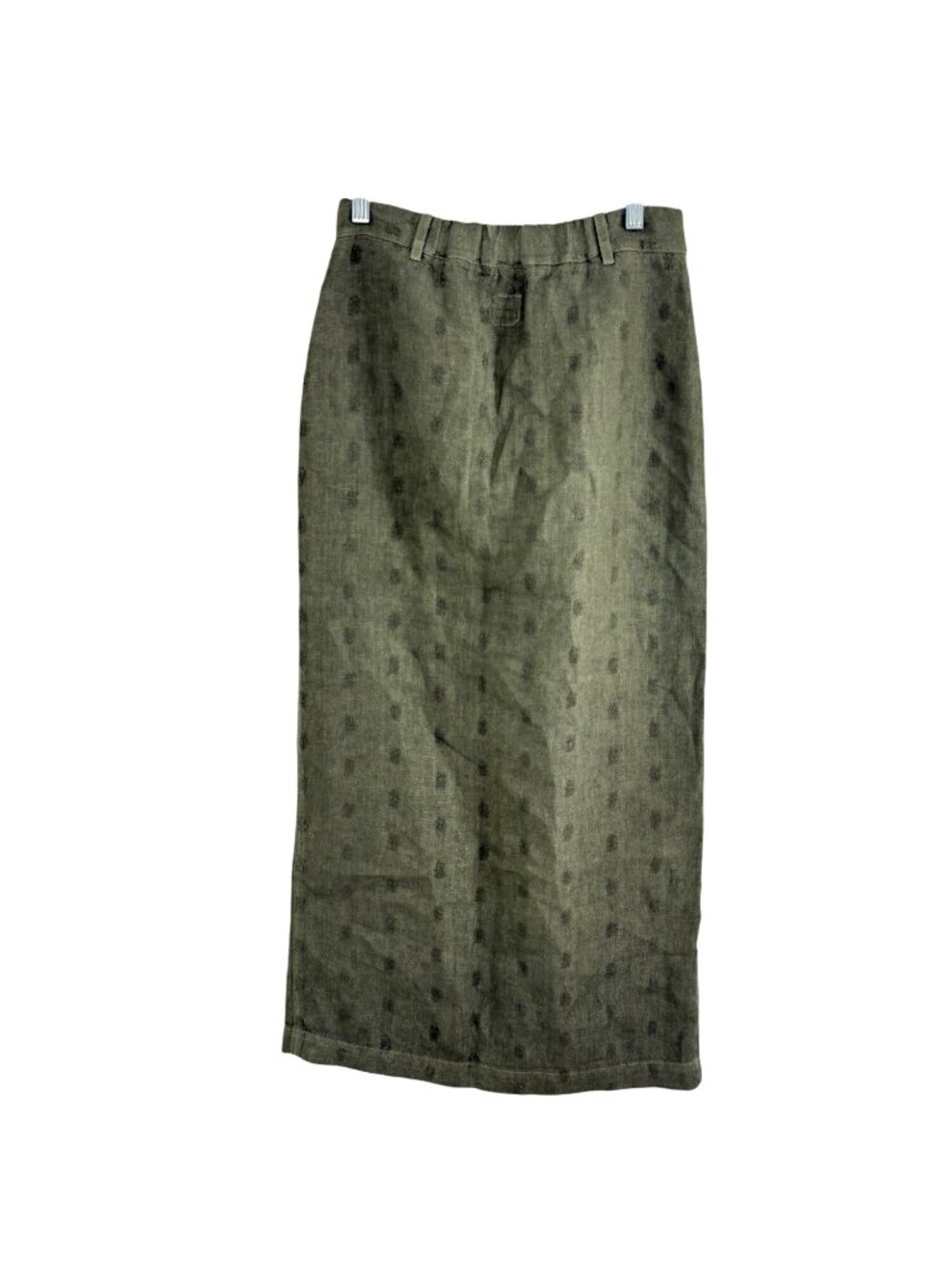 120 Lino Linen Midi Skirt Button-Front Pockets Olive Green Women Size 40 / US S - Picture 2 of 6